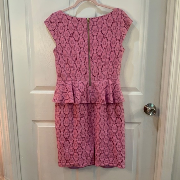 ADRIANNA PAPELL LILAC LACE WEDDING OCCASION PENCIL PEPLUM DRESS SIZE 10 - Picture 2 of 8